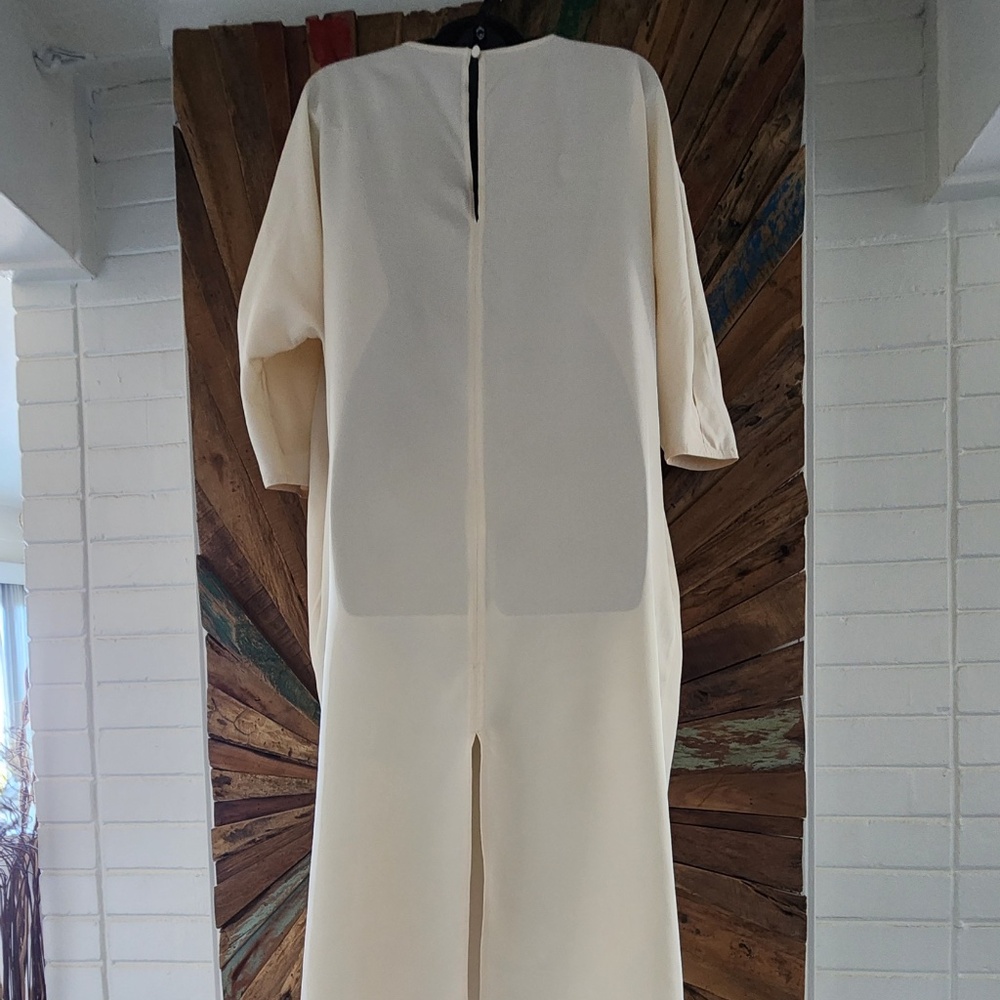 COS relaxed/oversized cream silky viscose Dress Sz M pockets slit midi - Picture 7 of 13